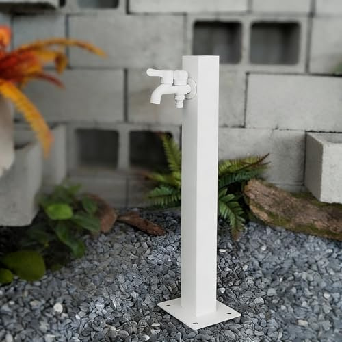 Wassersäule Garten Edelstahl Weiß, Wasserzapfstelle Außen mit Kupfer-Wasserhahn, Frostsichere Gartenbewässerung für Villa, Garten & Autowäsche(B,Square-60cm)
