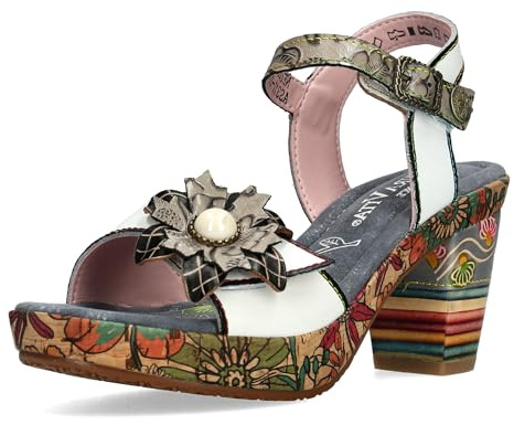 Laura Vita Damen Sandalette Blüte Schmuckstein Kork NELLAO 31, Größe:39 EU, Farbe:Grau