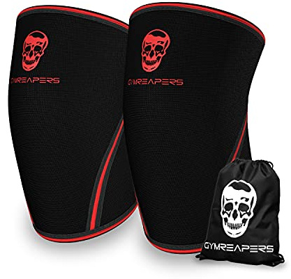 Gymreapers Kniebandage für Männer und Damen (1 Paar) mit Turnbeutel – 7 mm Knee Sleeves Kompressionsbandage Support für Weightlifting, Cross Training, Powerlifting, Yoga, Sport, Laufen & Joggen
