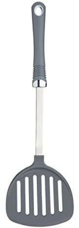 KitchenCraft Professional Nylon Round Slotted Food Turner con impugnatura morbida, 36 cm (14), Argento/Grigio, 36 x 10,5 x 3 cm