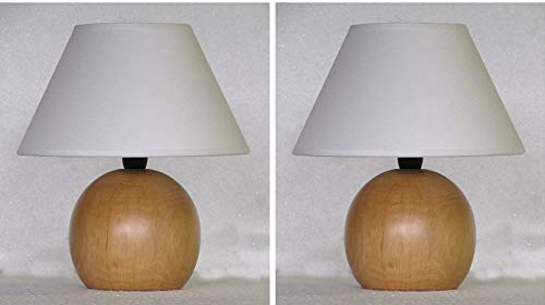 Lampada lumetto abat jour da comodino sfera in legno tornito con paralume; produzione propria, made in Italy (frassino coppia)