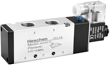 Heschen Electrical Pneumatic Solenoid Valve, 4V410-15, 24VDC 4.8W, PT1/2'', 5 Way 2 Position, CE