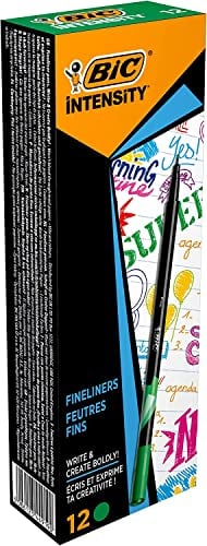 BIC Intensity Fineliner, Filzstifte Set mit 12 Stiften in Grün, mit feiner Spitze, Ideal für das Büro, das Home Office oder die Schule
