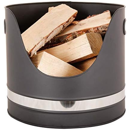 Large Black Fireside Wood Basket Log Scuttle Bucket Kindling Store