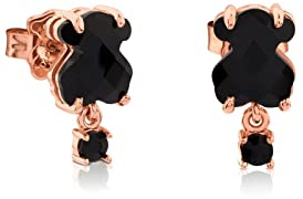 TOUS 18 Karat vergoldete Ohrringe auf Silber für Damen mit Bärenmuster 0,9 cm Zuchtperle aus Onyx und Spinell, fein und elegant, Kollektion Erma
