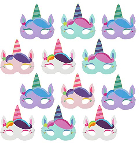 com-four® 12x Einhorn Masken für Kinder [Auswahl variiert], Masken für Geburtstage und Motto-Partys (12 Stück - Einhornmaske)