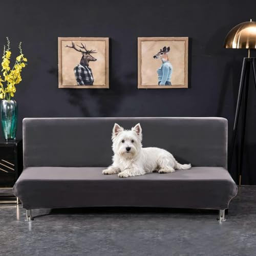 PETCUTE Sofabezug ohne armlehne futonbezug Stretch sofahusse ohne armlehne sofaüberwurf schlafsofa bezug ohne armlehne Dunkelgrau