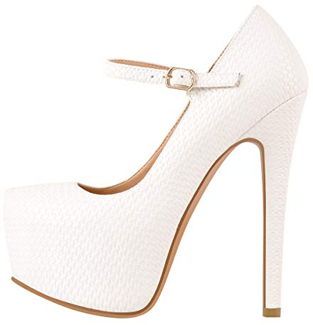 Only maker Damen Plateau Pumps Riemchen Stiletto Mary Jane High Heels Weiß 46 EU