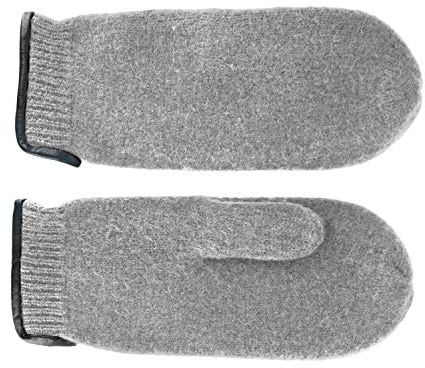 fiebig Walkfäustling mit Ledersaum | Fausthandschuh aus gewalkter Wolle für Damen & Herren | Schurwollfäustling in vielen Farben (8-M, Hellgrau)
