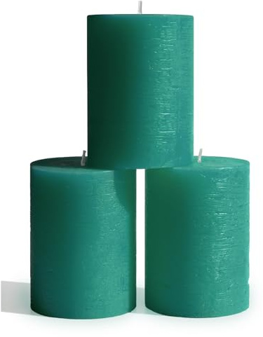 CANDWAX 7.6x10.2 cm Pillar Candles Set of 3 - Decorative Rustic Candles Unscented and No Drip Candles - Ideal as Christmas Candles or Large Candles for Home Interior - Green Candles