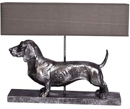 Tischlampe XXL Dackel Leuchte Hund 60cm Lampe Hundefigur Nachttischlampe Hundelampe cw195 Palazzo Exklusiv „VILLA CHARLY“ – Silber Dachshund mit Stoffschirm im englischen Stil