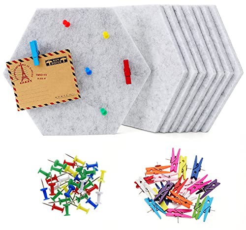 HonGien 8 Stück Filz Pinnwand Sechseckig,Selbstklebende Sechseckige Korkplatte, Hexagon Memotafeln für Foto Hängen, Büro Schlafzimmer und Wanddekoration, Grau