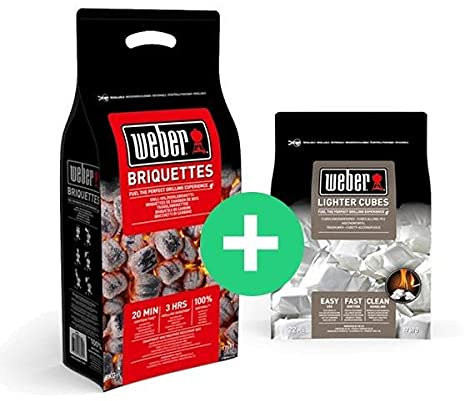 Socal Weber - 4 bricchetti di carbone da 8 kg e 2 confezioni di cubetti per accendini Weber Fire