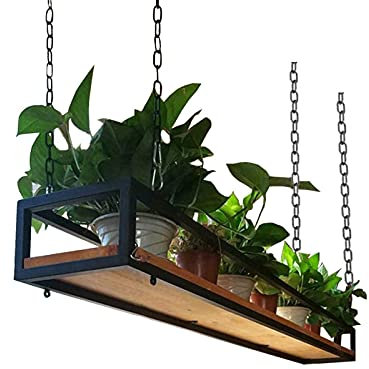 YDYFC Deckenregal Hängend Ständer Pflanze Regale, Blumen Pflanzen Holzregal Floating Storage Organizer für Wohnzimmer Restaurant Bar Flower Shop - Küche Bar Pan Rack - Schwarzer Metall Eisenrahmen