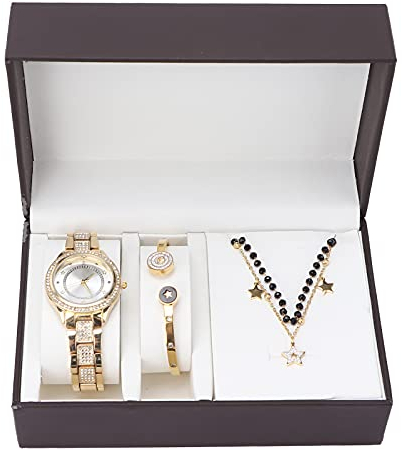YUYTE Damen Armbanduhr Armband Schmuck Set, Damen Schmuckset Uhrenarmband Halskette, Rose Gold und Gold für Frauen Mädchen Quarzuhr für Weihnachten Bracelet Jewelry Set (Gold)