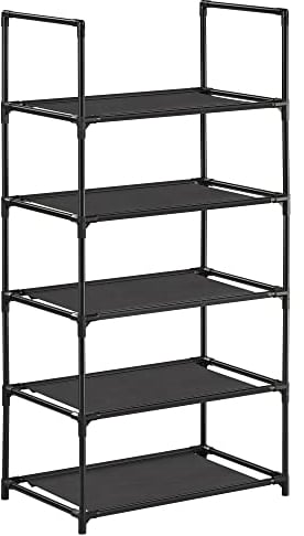 SONGMICS Schuhregal, 5 Ebenen, Schuhablage, Schuhaufbewahrung, schmal, 28 x 45 x 89 cm, Metallgestell, Ablagen aus Vliesstoff, für Flur, Schlafzimmer, schwarz LSH005B02