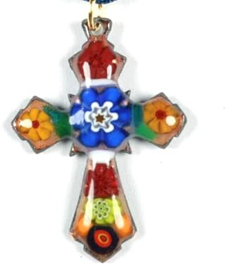 Pendentif Murano croix stylisée émail sur cuivre
