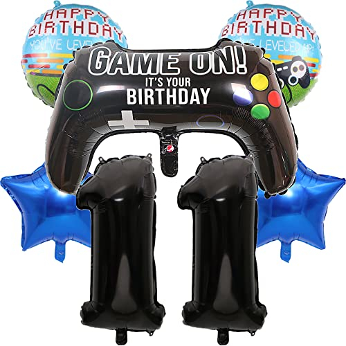 Große Gamer Luftballon Set YUTOU 32 Zahl 11 Zahlen-Ballon Schwarz, 11. Geburtstag Deko für Junge, Birthday Gamepad Folienluftballon, Gamer Ballons für Kinder Videospiel Thema Party Zubehör (Num-11)