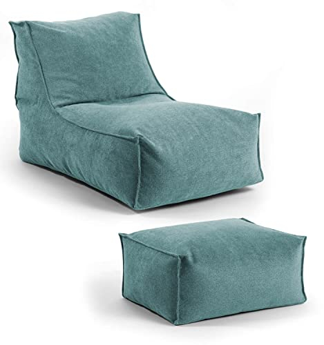 mokebo® Sitzsack mit Hocker für Kinder & Erwachsene 'Der Gelassene', Bean Bag mit EPS-Perlen Füllung, Relaxliege für drinnen, Sitzkissen, Bodenkissen, Bodensessel, Liege aus Stoff in Petrol