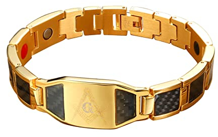 Stfery Armband Männer XL, Freimaurer-Armband aus magnetischer Kohlefaser Herren Armbänder Gravur Gold als Geburtstagsgeschenke,