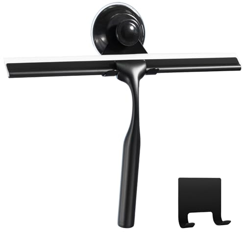 Zindoo Lavavetri per Cabina Doccia da Ventosa, Nero Tergivetri Doccia In Acciaio Inox, Lavavetri Spazzola Bagno, Spatola Doccia per Pulire e Asciuga Vetri, Piastrelle, Finestre