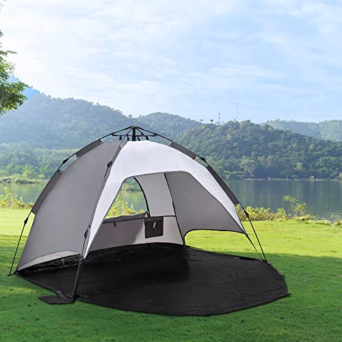 pro.tec Strandmuschel Mullsjö 215 x 135 x 140 cm Pop Up Strandzelt für 2 Personen Halboffen automatisches Campingzelt wasserabweisend Dunkelgrau/Hellgrau