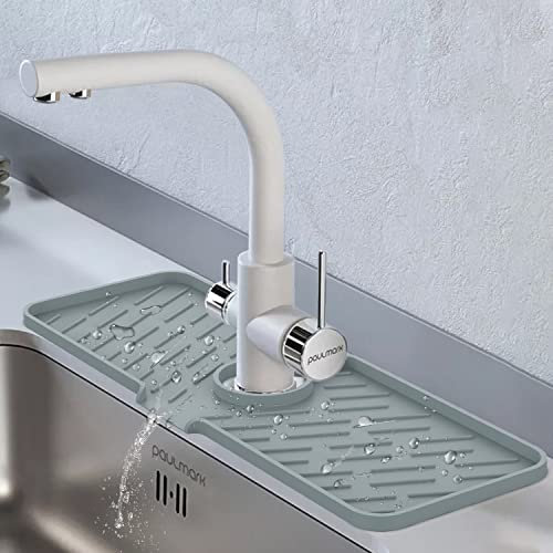 Silikon-Wasserhahn-Spritzschutz, 45.7x16 cm Wasserhahn-Wasserfangmatte, Wasserhahngriff, Tropffänger-Matte für Küchenarbeitsplatte und Badezimmer-Waschbeckenschutz (grau)