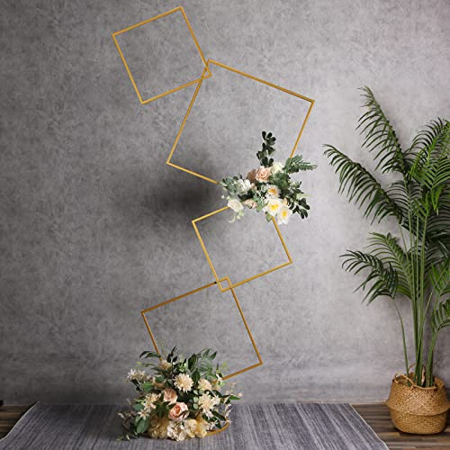 YALLOVE Wedding Arch Backdrop Stand, 1.9M Metal Flower Arch Frame 4 Tier Square Garland Flower Stand, Party Balloon Arch Stand for Wedding Baby Shower Birthday Party Ceremony Background Decoration