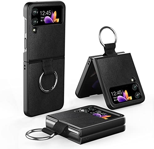 Cresee Hülle für Samsung Galaxy Z Flip 4 5G (2022) mit Ring, Handyhülle Case Schutzhülle Cover für Galaxy Z Flip4, Schwarz