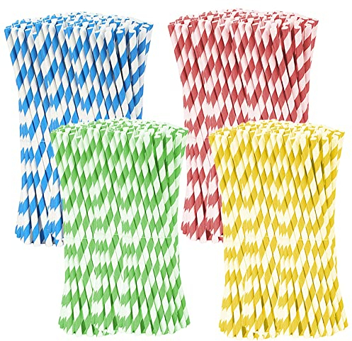 Strohhalm, 500 Stück Bunte Papierstrohhalme, für Cocktails, Kaffee oder Saft, Rot, Gelb, Blau, Grün