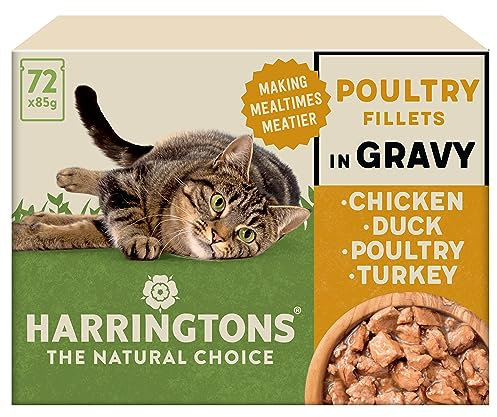 Harringtons Complete Wet Pouch Grain Free Hypoallergenic Adult Cat Food Poultry in Gravy Pack 72x85g - Chicken, Duck, Poultry & Turkey - Making Mealtimes Meatier