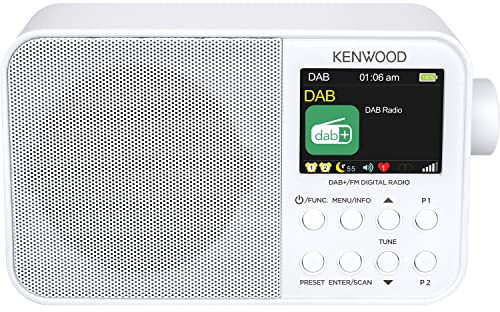 KENWOOD, Radio DAB CR-M30DAB, Radio Portatile con DAB+ e FM, Ampio Display a Colori da 6,1 cm, Batteria Ricaricabile Integrata 2000mAH, Uscita Cuffie Jack 3,5mm, White