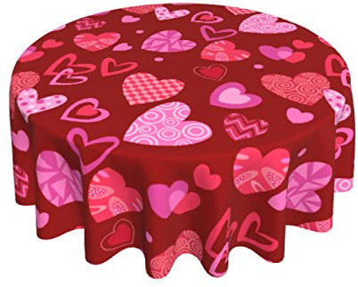 Sweetshow Runde Valentinstag-Tischdecke, 152,4 cm, rustikal, romantisch, rosa und rot, Herz-Druck, dekorative Tischdecke mit staubdichtem, knitterfreiem Dekor für Zuhause, Küche, Esszimmer, Urlaub,