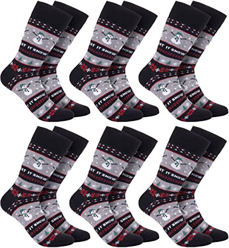 BRUBAKER 6 Paar Weihnachtssocken für Damen und Herren - Weihnachtsmotiv Let It Snow - Baumwolle Socken Weihnachten