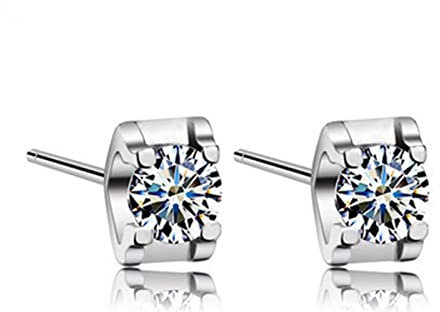 Ohrstecker Damen Modeschmuck, Frauen Schmuck Ohrringe Eleganter Stil mit 4 Krallen Zirkonia Silber Versilbert