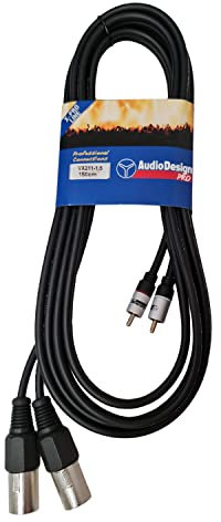 AUDIODESIGN PRO X-Pro line VX211 Doppio cavo adattatore da RCA maschio a Jack 6,3 maschio, cavo 1,5 metri da interconnessione, connessione audio stereo
