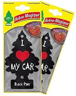 Arbre Magique Duo Pack Black Pine - Parfum Auto - 7 Semaines de Fraîcheur Naturel - Durée Constante - Parfum Séduisant - Atmosphère Inebriante