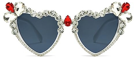 Long Keeper Herz Sonnenbrille Strass - Retro Sonnenbrille Herzform mit Glitzer Strass Herzbrille Festival Party Aesthetic Sonnenbrille für Damen UV400, 50MM
