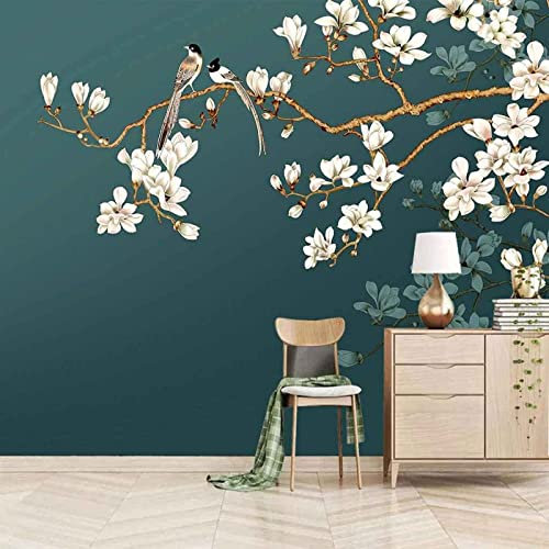 Papier Peint Panoramique 3D Branches Anciennes Fleurs Oiseaux Volants Papier Peint 3D Intissé Moderne Décoration Murale
