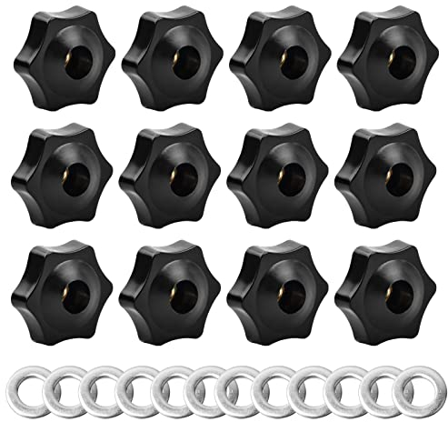 12 Stück Aussengewinde Rändelschraube, M6 Kunststoff Sternschraube mit Innengewinde, Sternform Kopf Klemmmutter, Schwarz Sterngriff Kunststoff für Werkzeugmaschine Möbel(Sterndurchmesser 32mm)