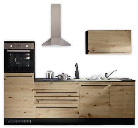 Stella Trading Jazz 6 Moderna sin electrodomésticos, Aspecto Artesano-Amplia Cocina Equipada con Mucho Espacio de Almacenamiento, Madera de ingeniería, Antracita/Artisan Roble, 260 x 200 x 60 cm