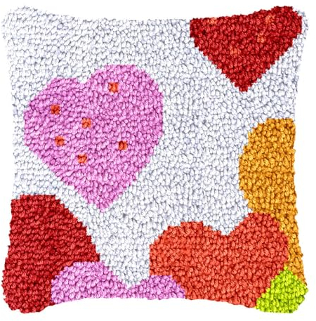 ANALTIRCE Love Knüpfkissen-Set – DIY-Stricksets Kissen,Romantik-Kissenbezug-Herstellungsset Für Anfänger,Knüpfhaken-Set Für Anfänger,Erwachsene Oder Kinder,Weiß,17 X 17 Zoll/43 X 43 cm