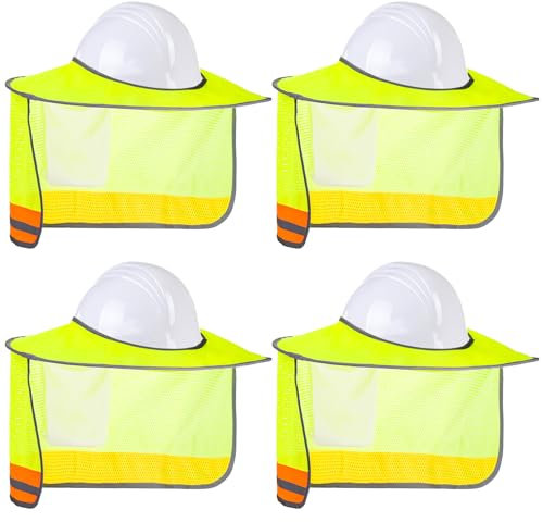 Elsjoy 4 Pack Hard Hat Sun Shade, Full Brim Hard Hat Sun Shield Neck Cover Protector with Reflective Strip, High Visibility Mesh Sun Visor for Hard Hat Accessories