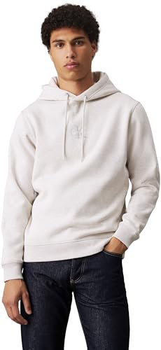 Calvin Klein Monologo Hoodie J30J325629, Felpa con Cappuccio, Uomo, Grigio (Ivory Grey Heather), M