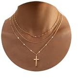 FUNEIA Kette Gold Damen Layered Halskette 14k Vergoldet Kette mit Anhänger Rundem Plättchen Choker Doppelkette Multilayer Zarte Wasserfester Hypoallergene Goldene Ketten Modeschmuck Für Frauen Mädchen