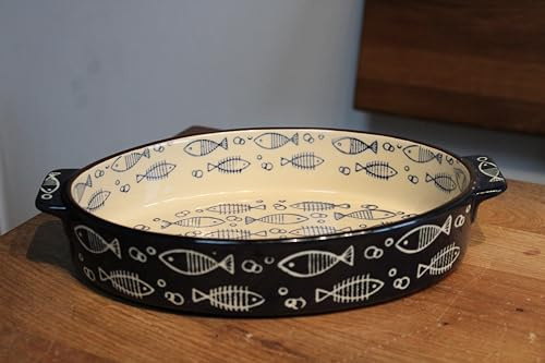 Mediterane Auflaufform, ofenfest, blau-weiß, stoneware, 28,5 x 17 cm, medium