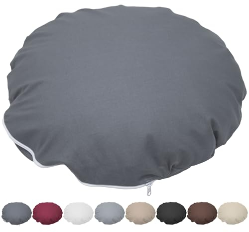 Nurtextil24 Kissen Rund 30cm Ø Durchmesser Anthrazit 100% Baumwolle Bodenkissen Sitzkissen mit Füllkissen Rundkissen Stuhlkissen Bettkissen Sofakissen Kopfkissen Dekokissen Rückenkissen Waschbar