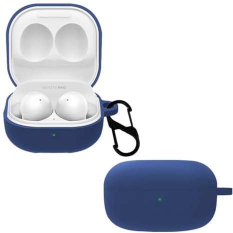 carinacoco Silicone Case for Samsung Galaxy Buds FE/Buds 2 Pro/Buds 2/Buds Live/Buds Pro with Carabiner, Soft and Flexible, Ultra-Thin Shockproof Cover Slim-Fit Anti-Fall Earphone Case, Blue