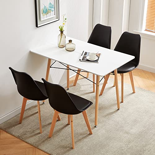 LafeuR Essgruppe Esstisch mit 4 Stühlen, 4er Set Esszimmerstühle und Rechteckig Küchentisch Esszimmergruppe Sitzgruppe für Esszimmer Küche Wohnzimmer Büro(Weiß Tisch + 4 Schwarz Stuhl)