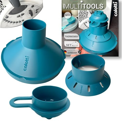 Calotti® Multitools pour Thermomix TM31 - entonnoir, réducteur d'espace de mélange, cheminée vapeur, protection anti-éclaboussures, fleur de pâte, couvercle, portionneur, emporte-pièce